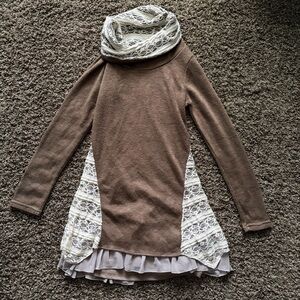 A'Reve Brown with Cream Lace Overlay Dress